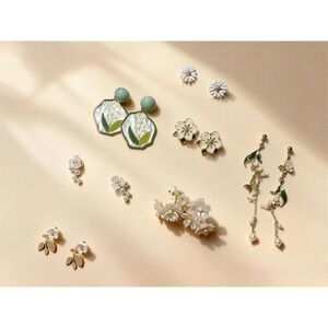 7 Day Floral Garden Earring Set Blooming Flower Pearl Leaf Butterfly Jewelry new